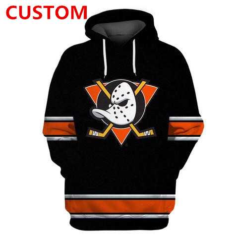 Men%27s Anaheim Ducks Black Custom All Stitched Hooded Sweatshirt